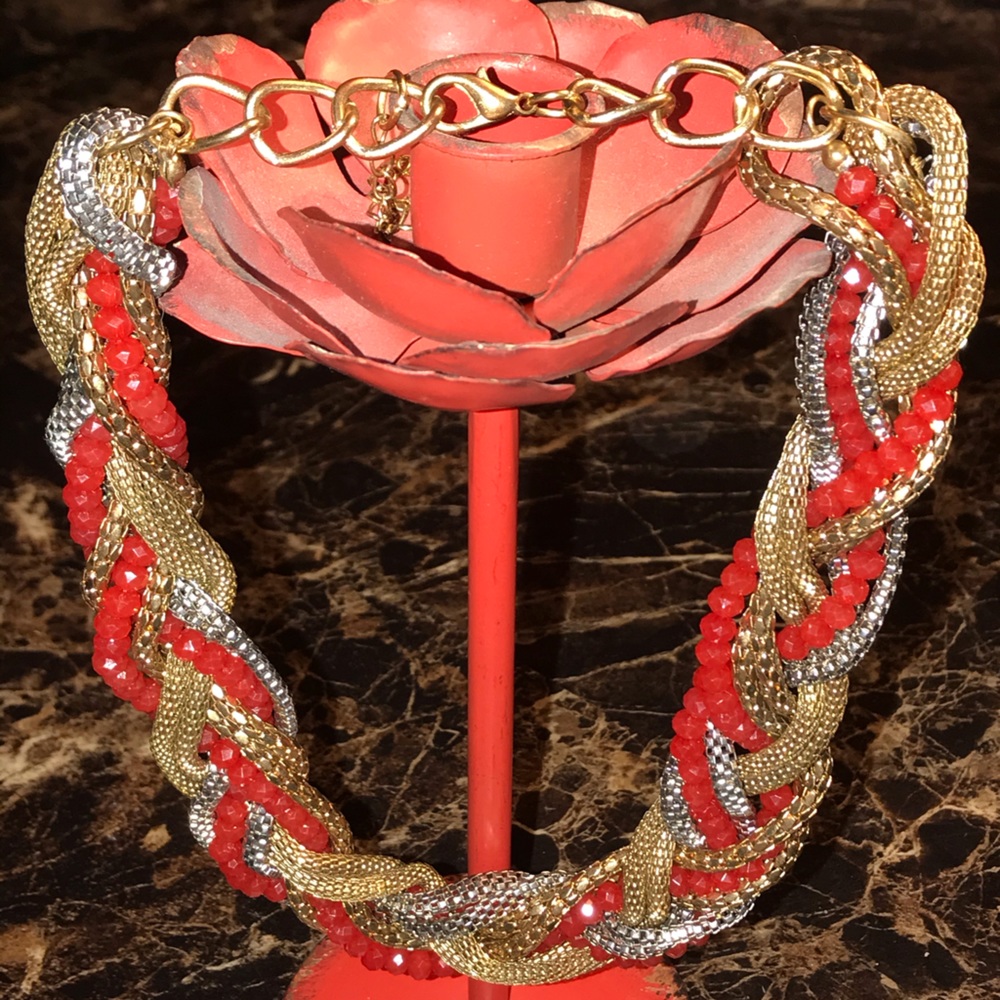 Coral • Gold-tone • Silver-tone Statement Necklace
